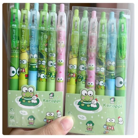 P#910 Hello Kitty Inspired Keroppi Gel pens Black 0.5 - 6 pack - Picture 2 of 2